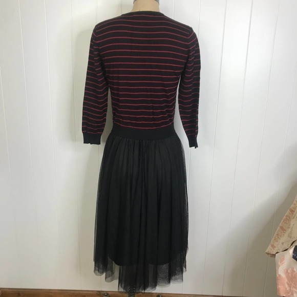 English Factory Black/Red Stripe Midi Sweater Dress With Tulle Skirt L - Picture 7 of 10